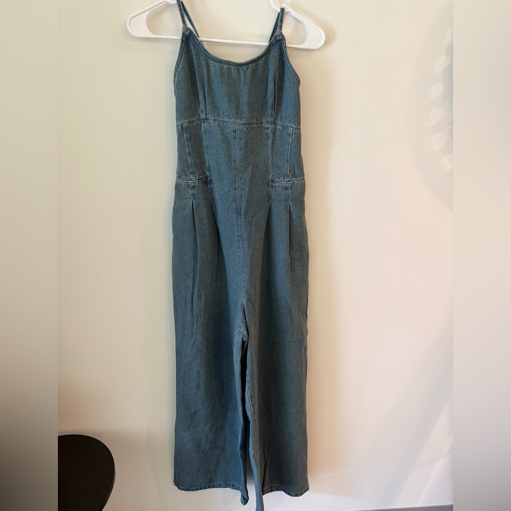 Denim Wide-Leg Jumpsuit in Blue